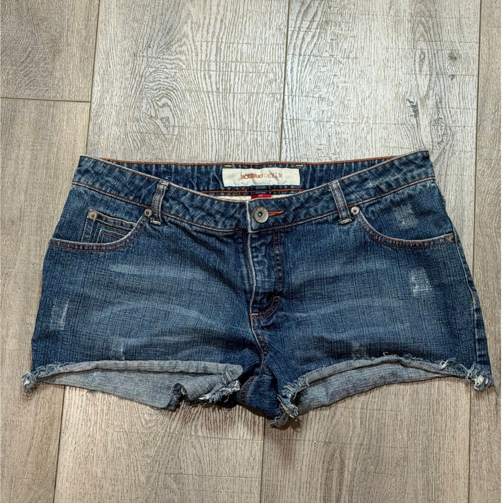 Y2K Mossimo Denim Womens Low Rise Dark Wash Distressed Cut Off Shorts Size 13